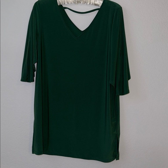 IMAN Deep Green V-Neck Blouse - Picture 1 of 10